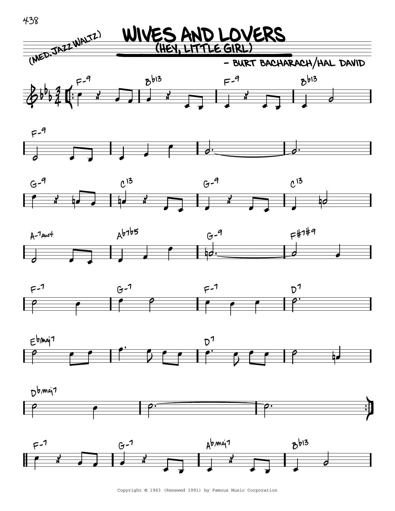 Download Bacharach & David Wives And Lovers (Hey, Little Girl) [Reharmonized version] (arr. Jack Grassel) Sheet Music and learn how to play Real Book – Melody & Chords PDF digital score in minutes