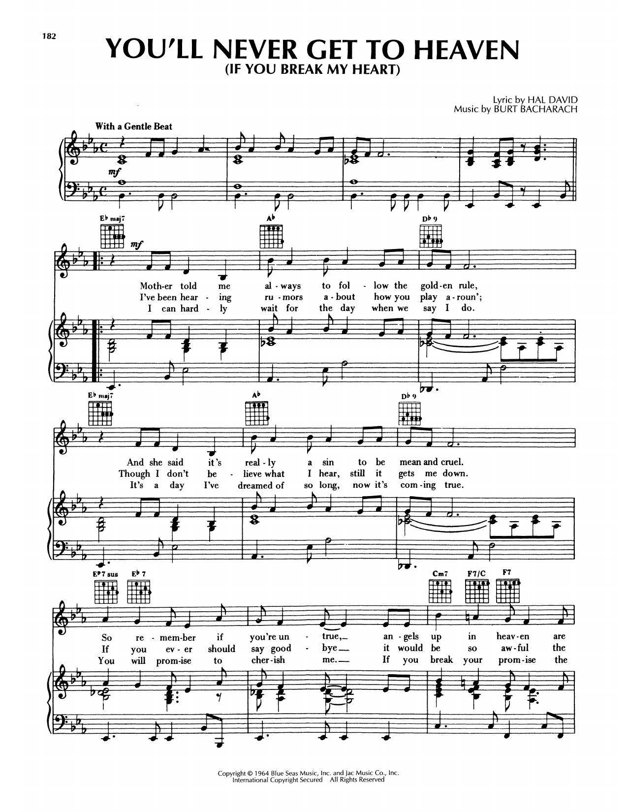 Download Bacharach & David You'll Never Get To Heaven (If You Break My Heart) Sheet Music and learn how to play Piano, Vocal & Guitar Chords (Right-Hand Melody) PDF digital score in minutes