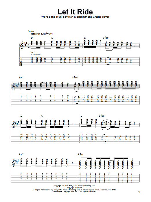 Download Bachman-Turner Overdrive Let It Ride Sheet Music and learn how to play Guitar Tab PDF digital score in minutes