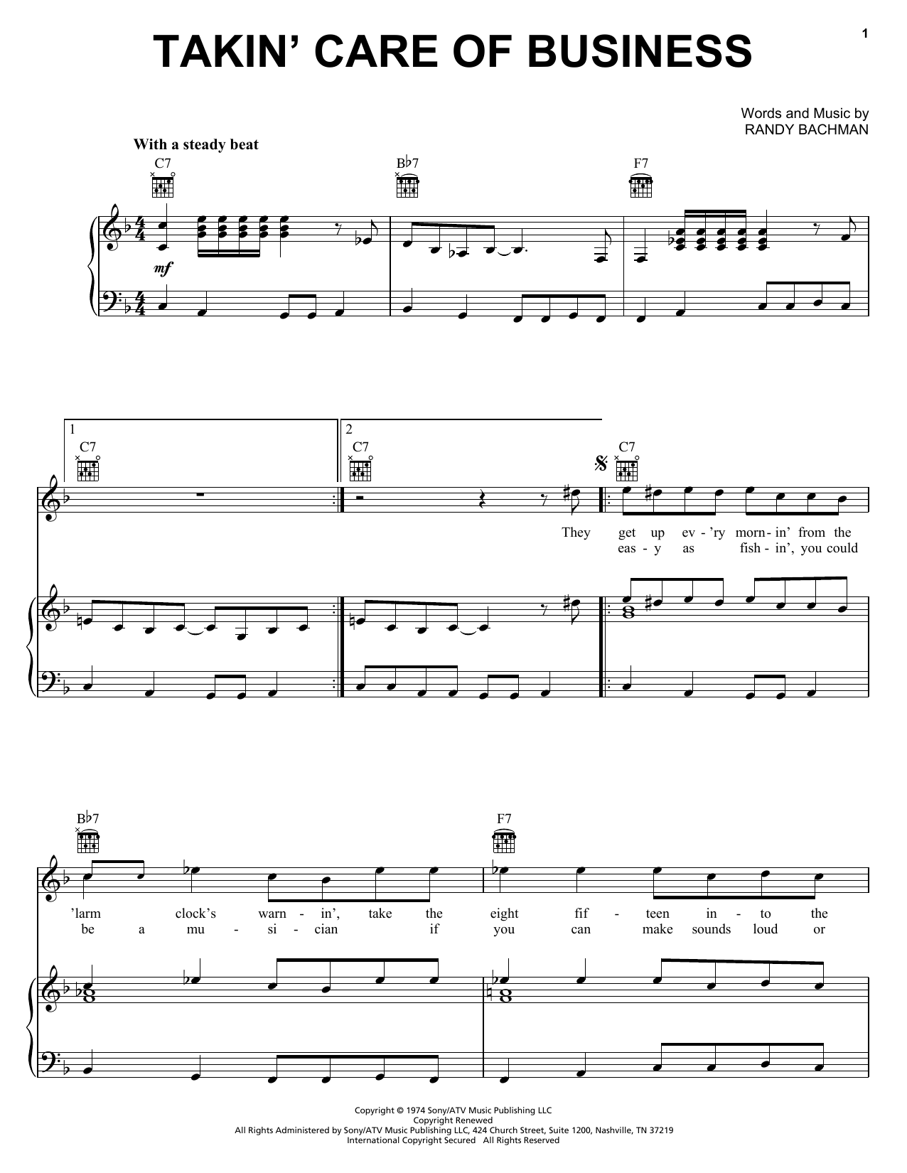Download Bachman-Turner Overdrive Takin' Care Of Business Sheet Music and learn how to play Alto Saxophone PDF digital score in minutes