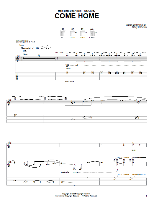Download Back Door Slam Come Home Sheet Music and learn how to play Guitar Tab PDF digital score in minutes