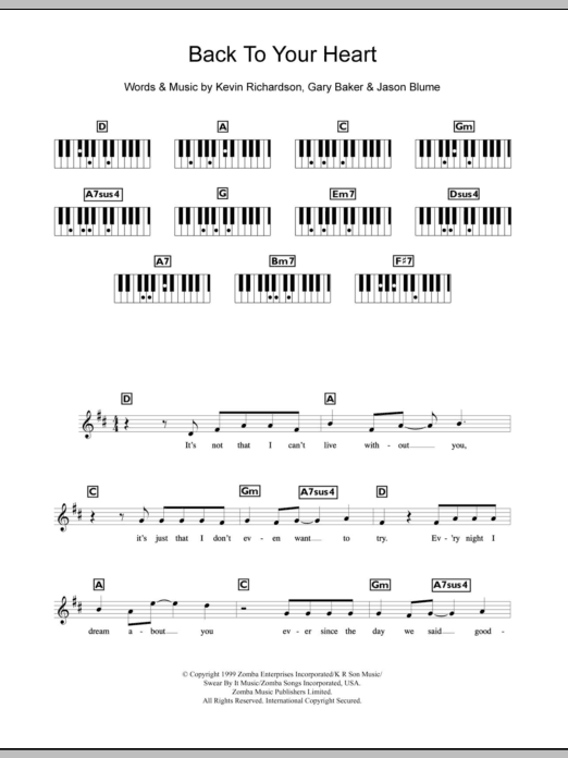 Download Backstreet Boys Back To Your Heart Sheet Music and learn how to play Keyboard PDF digital score in minutes