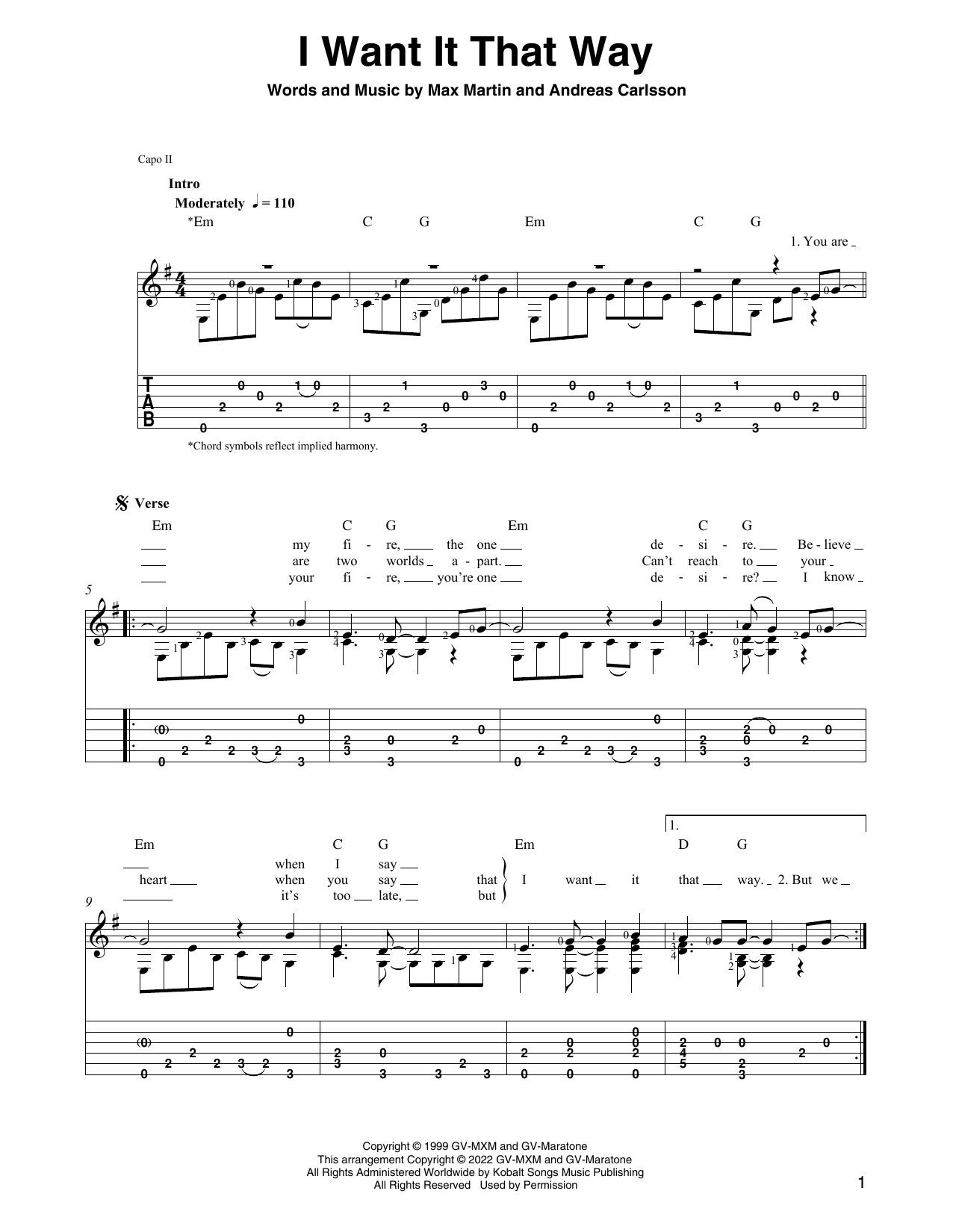 Download Backstreet Boys I Want It That Way (arr. Ben Pila) Sheet Music and learn how to play Solo Guitar PDF digital score in minutes