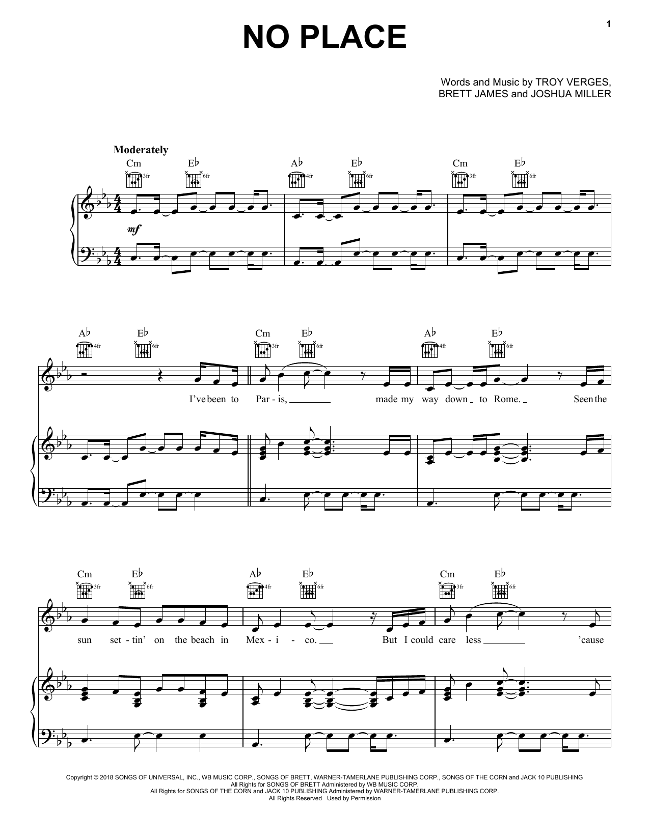 Download Backstreet Boys No Place Sheet Music and learn how to play Piano, Vocal & Guitar Chords (Right-Hand Melody) PDF digital score in minutes