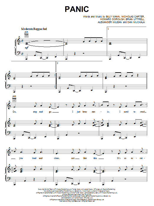 Download Backstreet Boys Panic Sheet Music and learn how to play Piano, Vocal & Guitar (Right-Hand Melody) PDF digital score in minutes