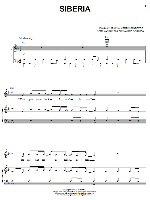 Download Backstreet Boys Siberia Sheet Music and learn how to play Piano, Vocal & Guitar (Right-Hand Melody) PDF digital score in minutes