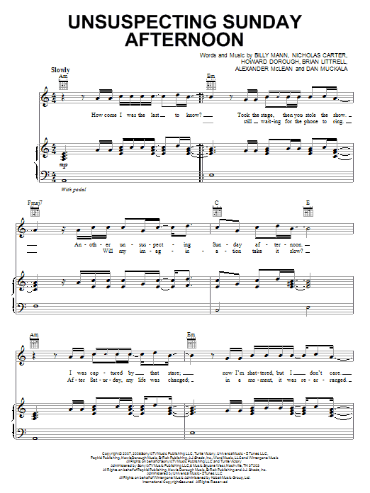 Download Backstreet Boys Unsuspecting Sunday Afternoon Sheet Music and learn how to play Piano, Vocal & Guitar (Right-Hand Melody) PDF digital score in minutes