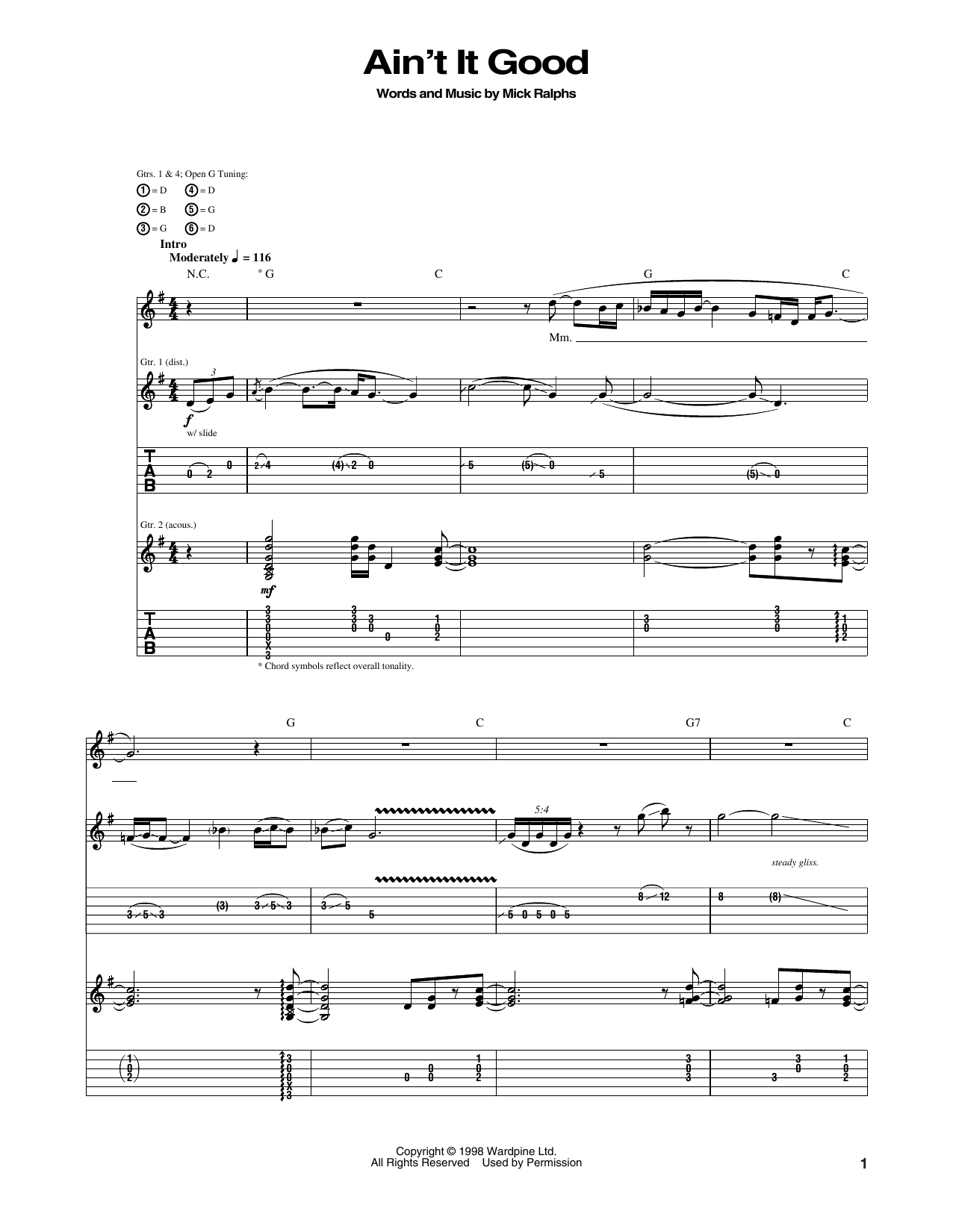 Download Bad Company Ain't It Good Sheet Music and learn how to play Guitar Tab PDF digital score in minutes