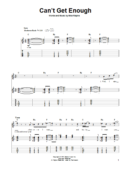 Download Bad Company Can't Get Enough Sheet Music and learn how to play Guitar Tab PDF digital score in minutes
