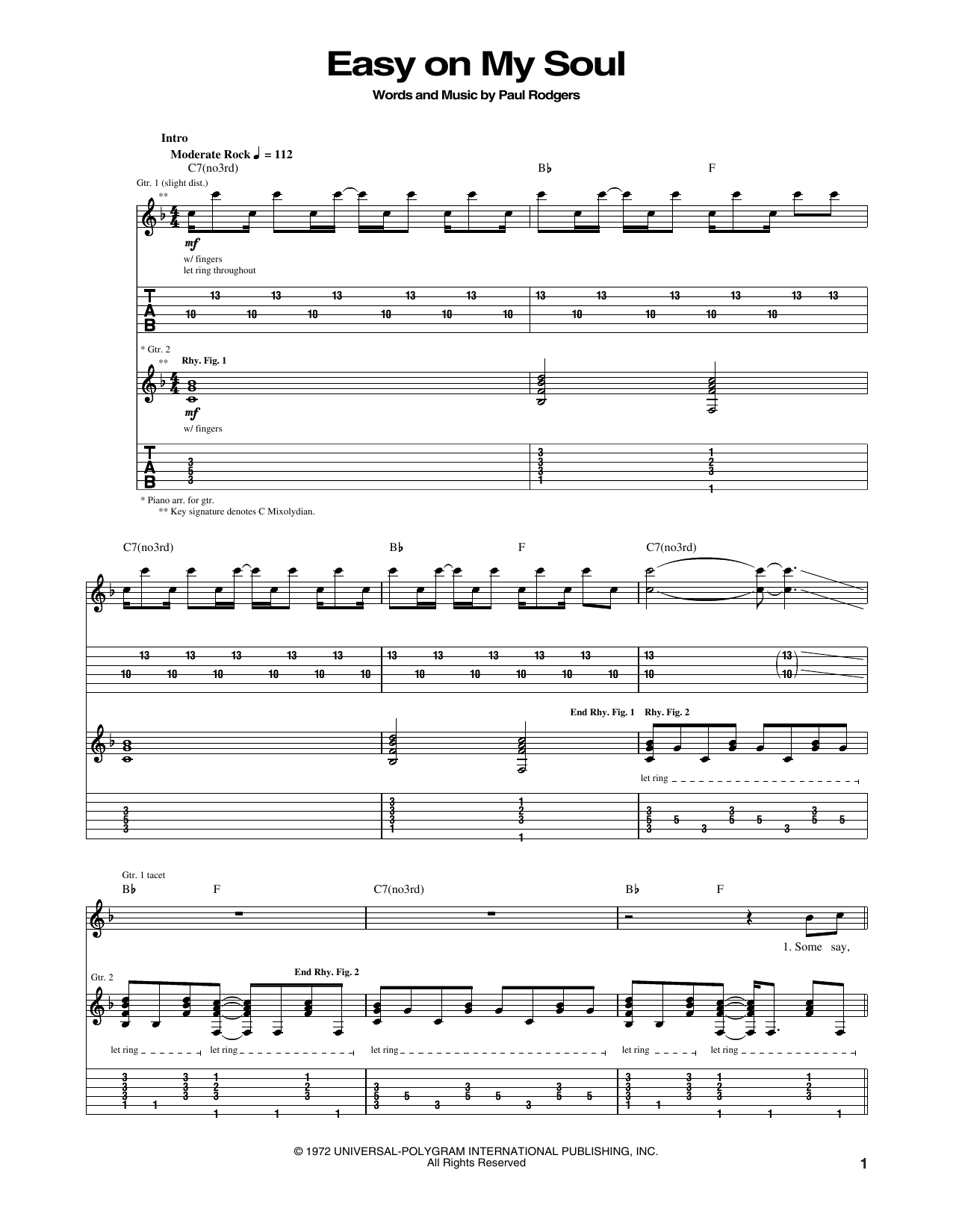 Download Bad Company Easy On My Soul Sheet Music and learn how to play Guitar Tab PDF digital score in minutes