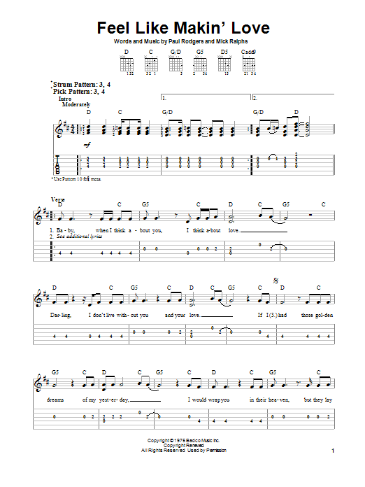 Download Bad Company Feel Like Makin' Love Sheet Music and learn how to play Piano, Vocal & Guitar (Right-Hand Melody) PDF digital score in minutes