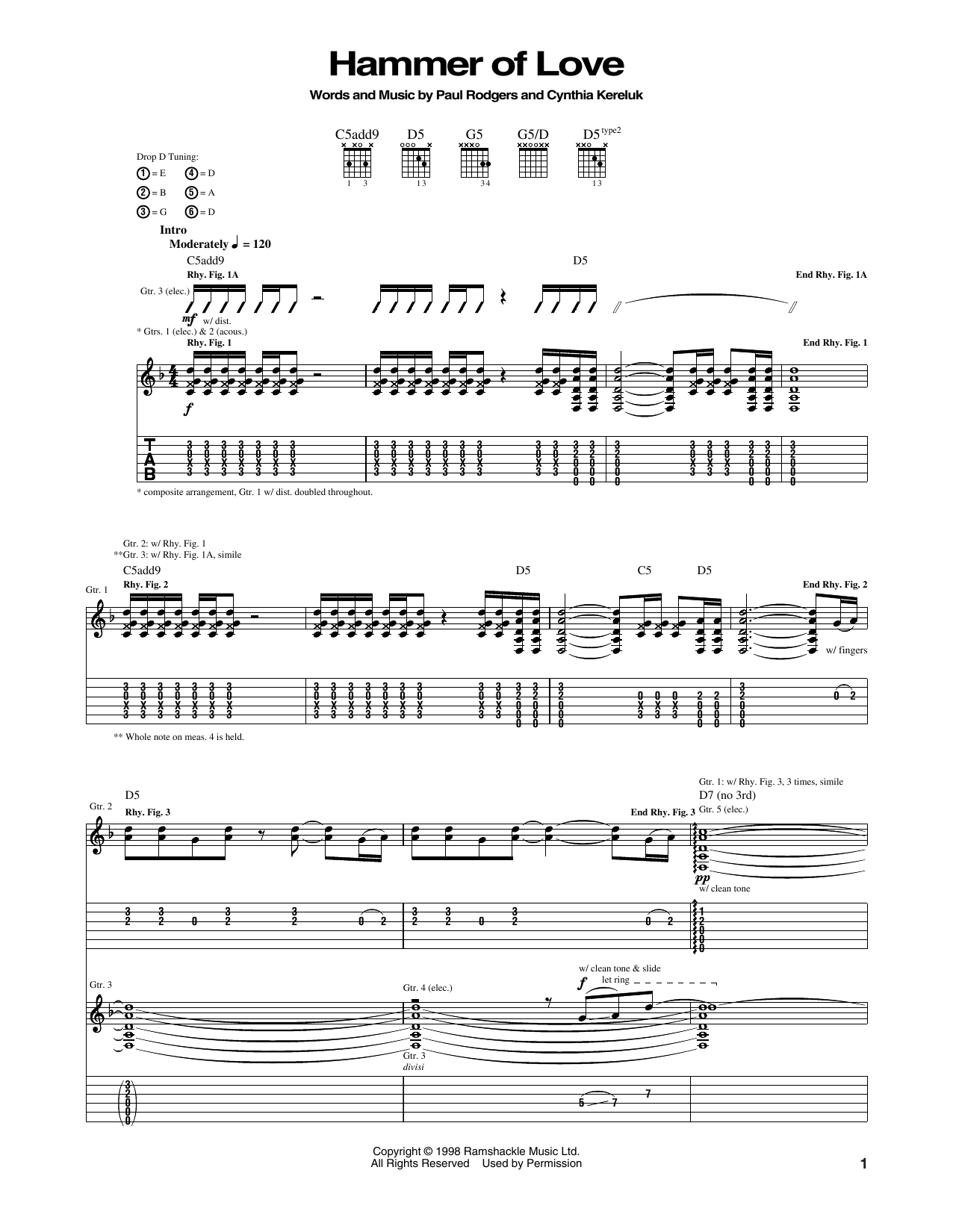 Download Bad Company Hammer Of Love Sheet Music and learn how to play Guitar Tab PDF digital score in minutes