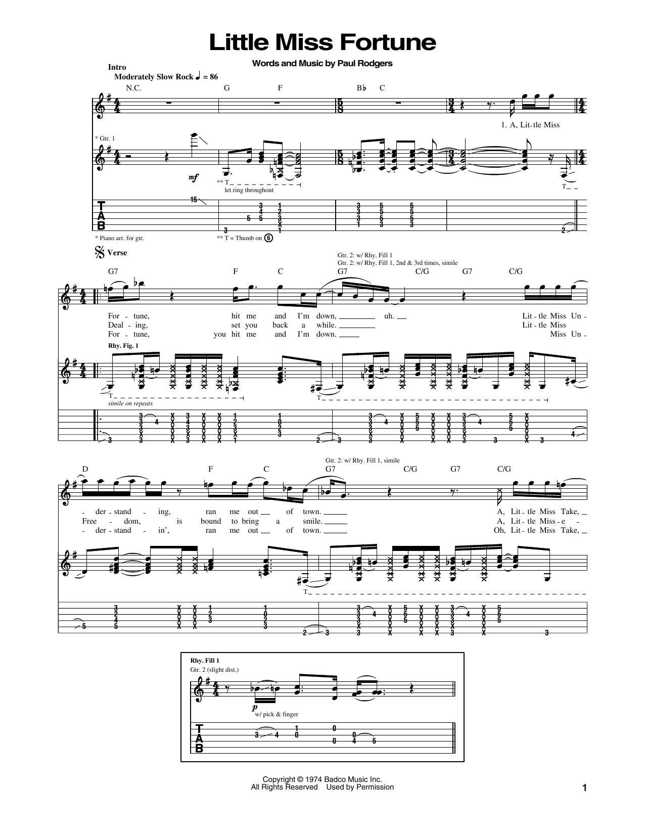 Download Bad Company Little Miss Fortune Sheet Music and learn how to play Guitar Tab PDF digital score in minutes