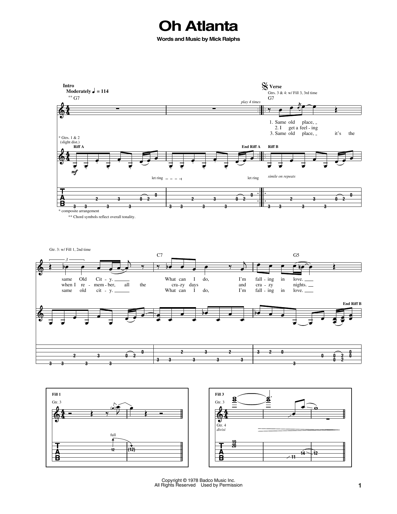 Download Bad Company Oh Atlanta Sheet Music and learn how to play Guitar Tab PDF digital score in minutes
