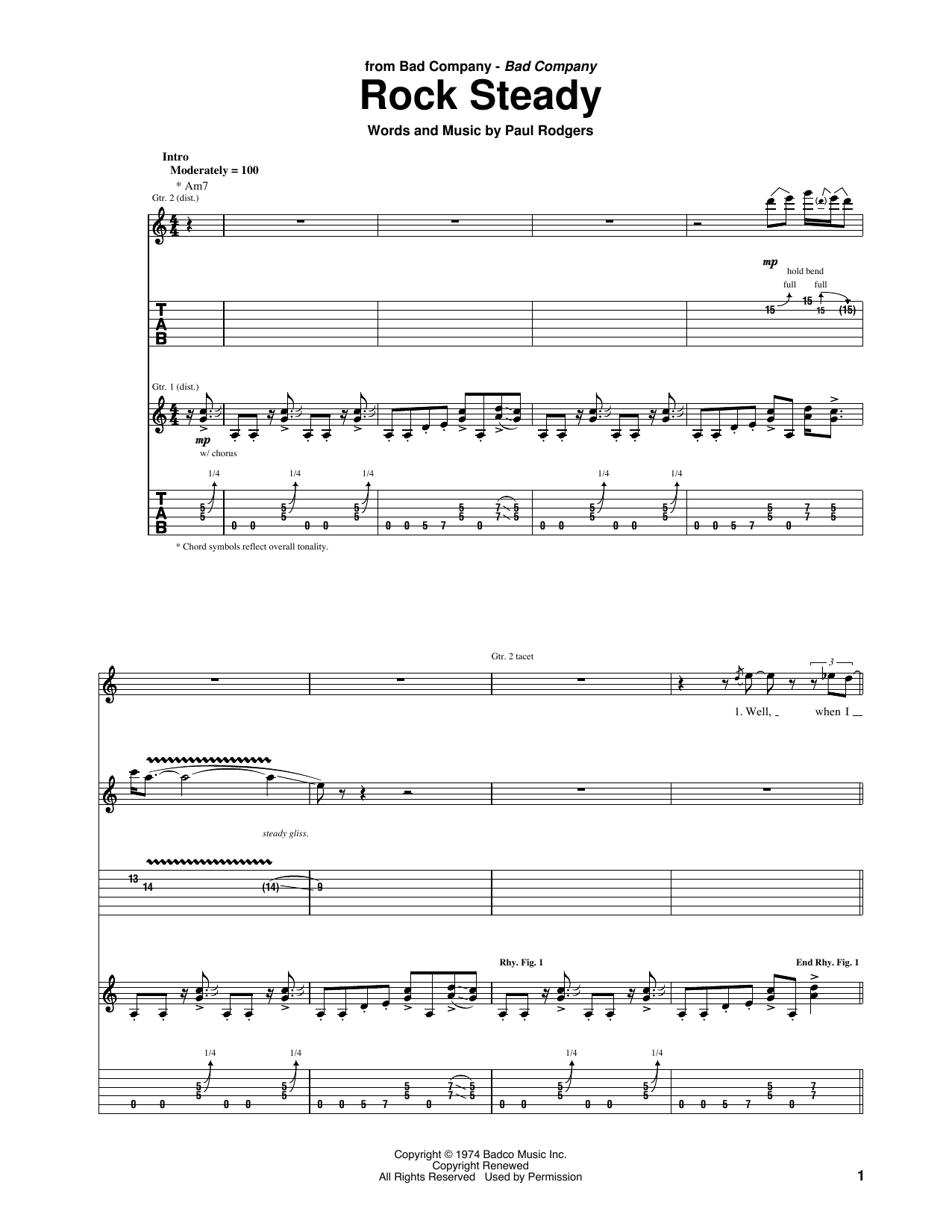 Download Bad Company Rock Steady Sheet Music and learn how to play Guitar Tab PDF digital score in minutes