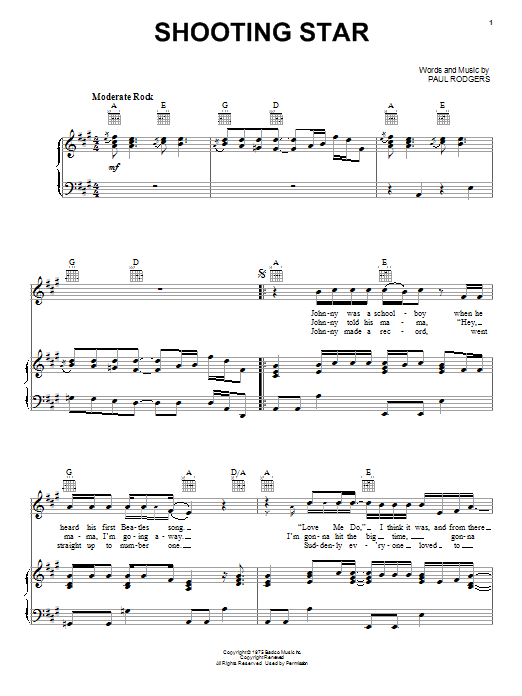 Download Bad Company Shooting Star Sheet Music and learn how to play Lyrics & Chords PDF digital score in minutes