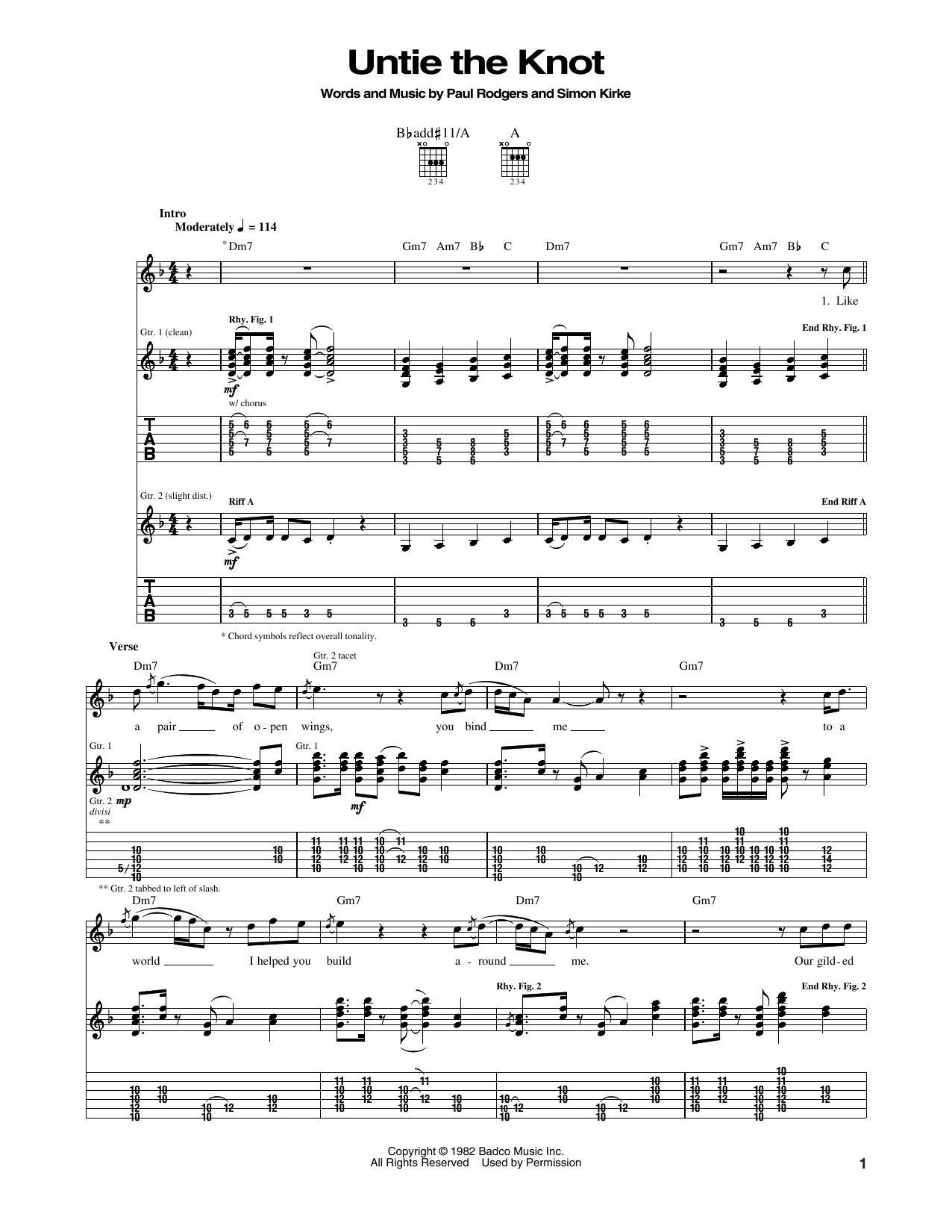 Download Bad Company Untie The Knot Sheet Music and learn how to play Guitar Tab PDF digital score in minutes