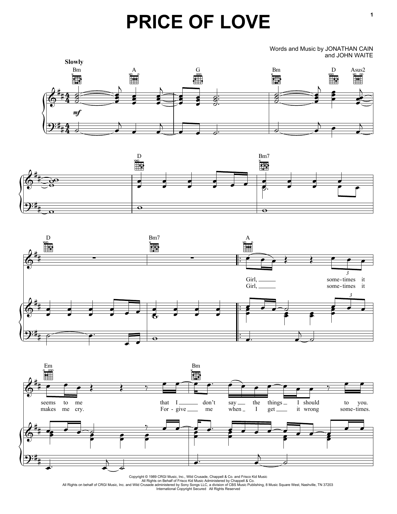 Download Bad English Price Of Love Sheet Music and learn how to play Piano, Vocal & Guitar Chords (Right-Hand Melody) PDF digital score in minutes