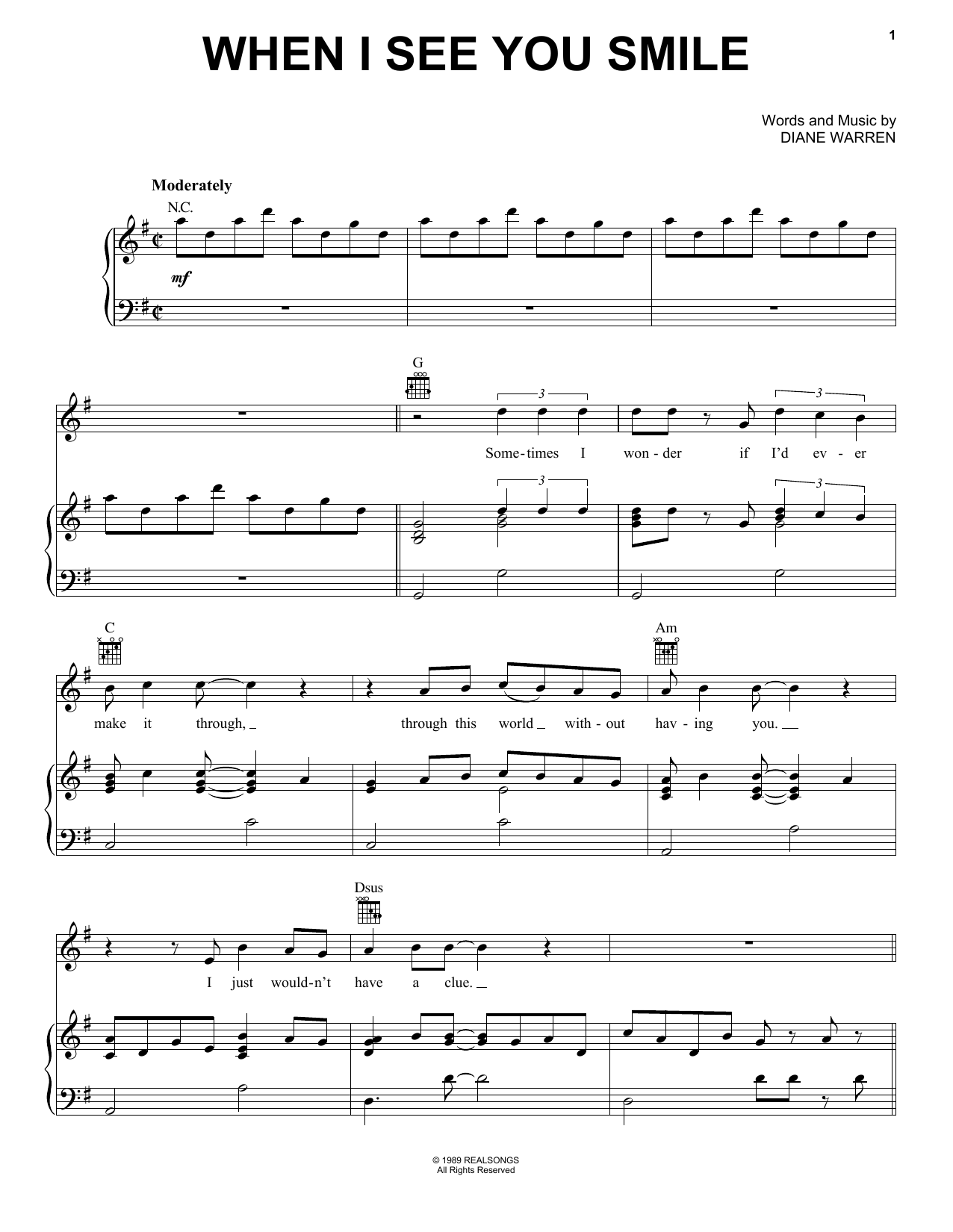 Download Bad English When I See You Smile Sheet Music and learn how to play Piano, Vocal & Guitar Chords (Right-Hand Melody) PDF digital score in minutes