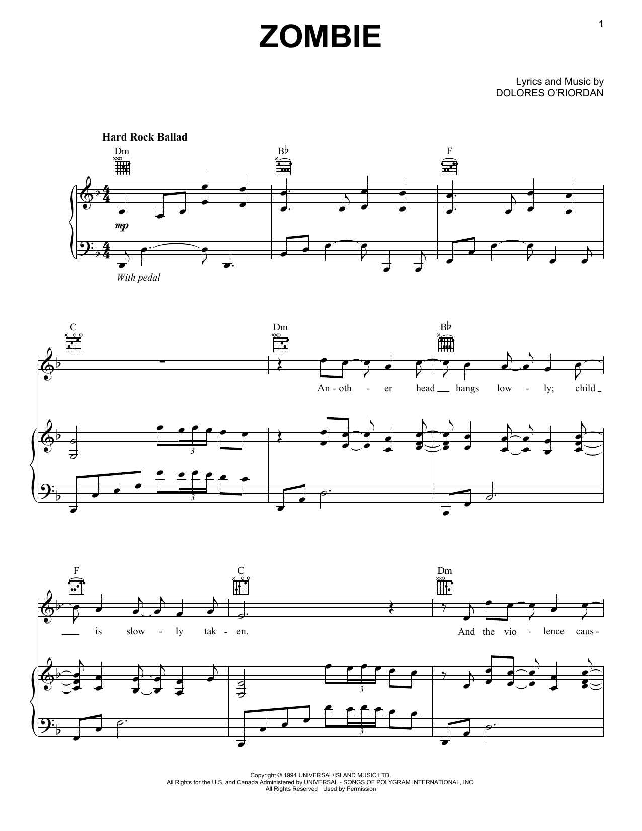 Download Bad Wolves Zombie Sheet Music and learn how to play Piano, Vocal & Guitar (Right-Hand Melody) PDF digital score in minutes