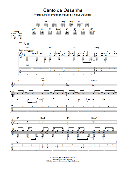Download Baden Powell Canto De Ossanha Sheet Music and learn how to play Guitar Tab PDF digital score in minutes