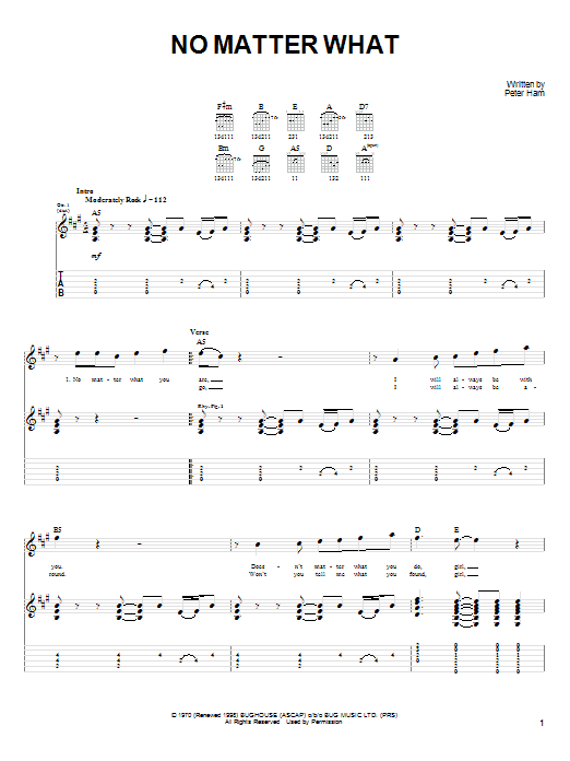 Download Badfinger No Matter What Sheet Music and learn how to play Easy Guitar Tab PDF digital score in minutes