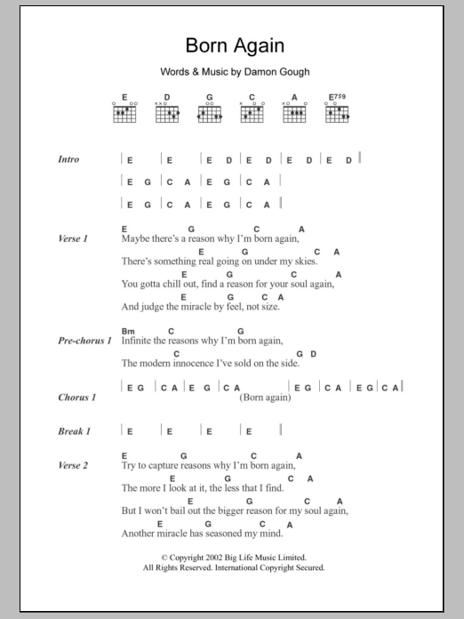 Download Badly Drawn Boy Born Again Sheet Music and learn how to play Guitar Tab PDF digital score in minutes