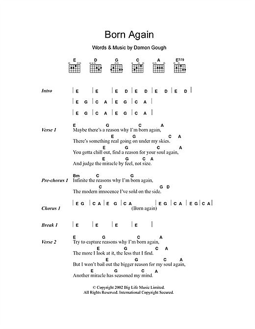 Download Badly Drawn Boy Born Again Sheet Music and learn how to play Melody Line, Lyrics & Chords PDF digital score in minutes