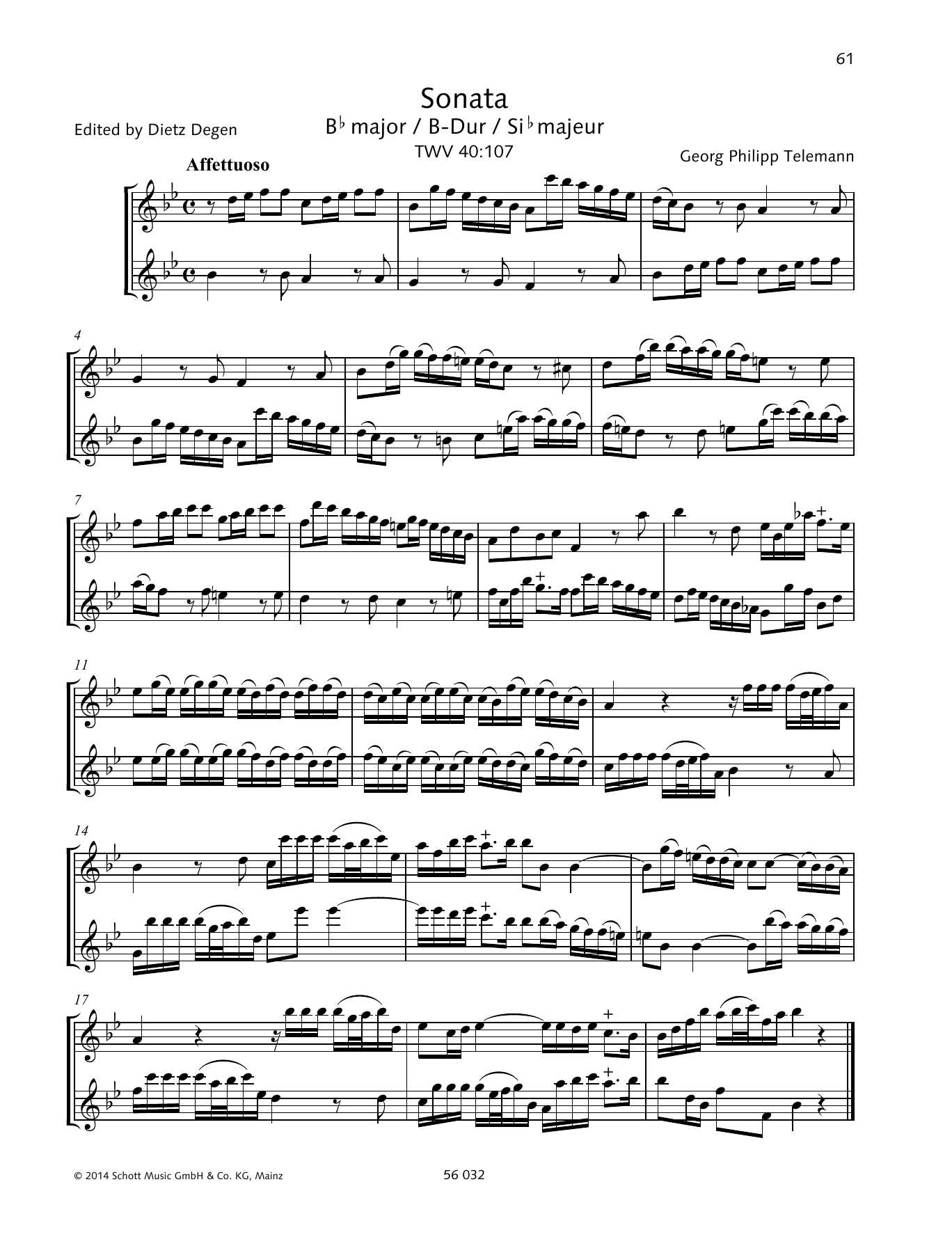 Download Baldassare Galuppi Sonata B-flat major Sheet Music and learn how to play Woodwind Ensemble PDF digital score in minutes