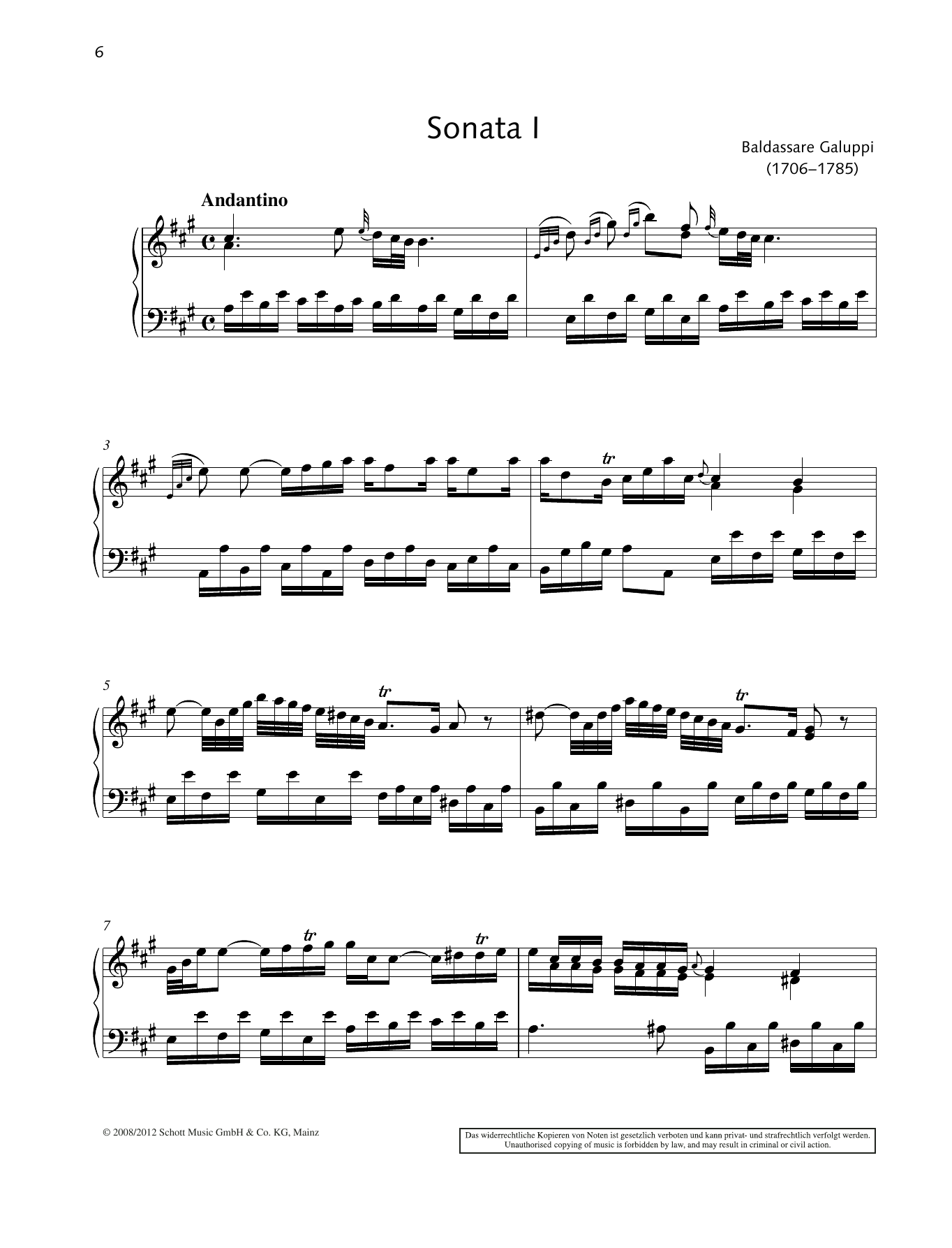 Download Baldassare Galuppi Sonata I A major Sheet Music and learn how to play Piano Solo PDF digital score in minutes