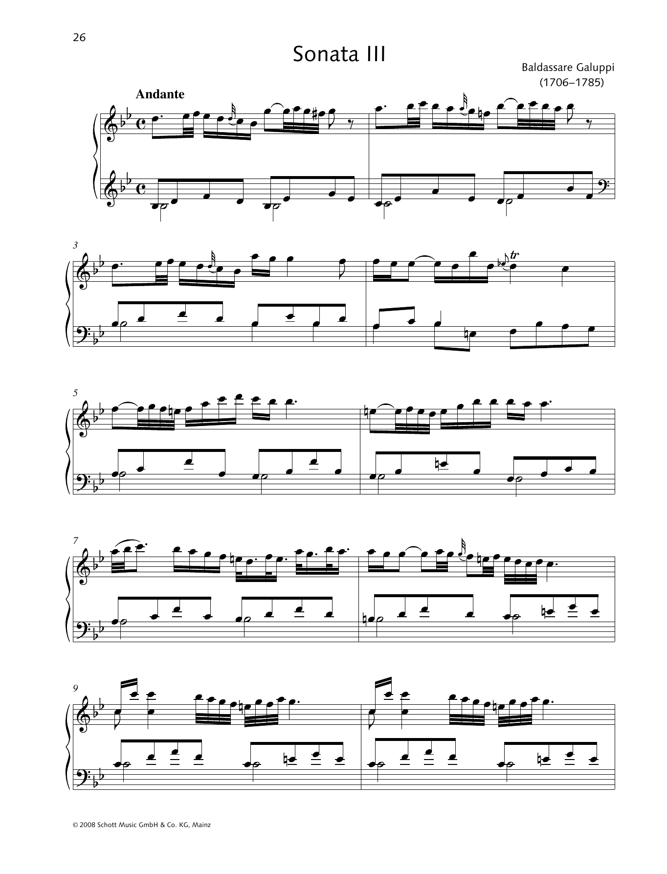 Download Baldassare Galuppi Sonata III B-flat major Sheet Music and learn how to play Piano Solo PDF digital score in minutes