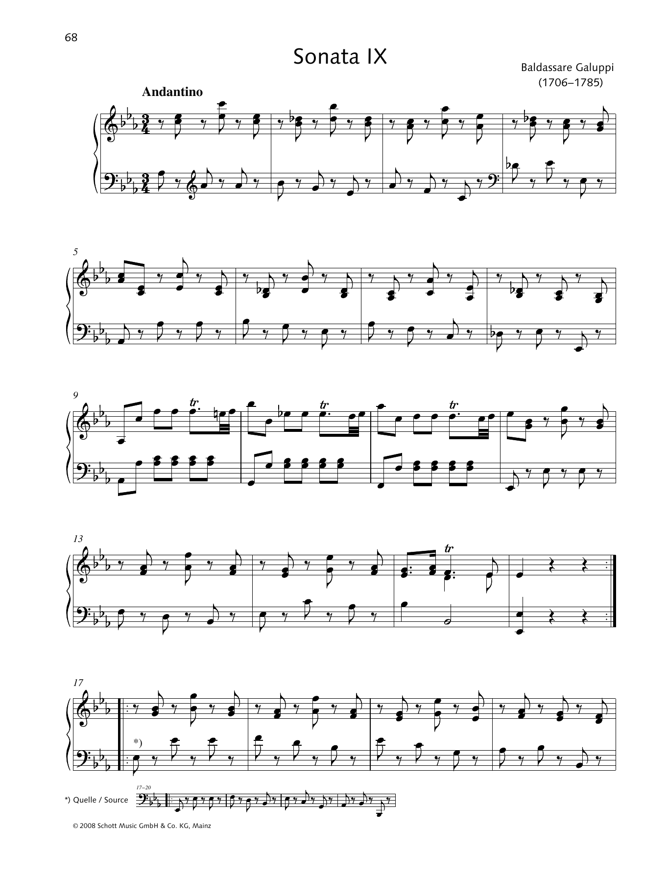 Download Baldassare Galuppi Sonata IX E-flat major Sheet Music and learn how to play Piano Solo PDF digital score in minutes