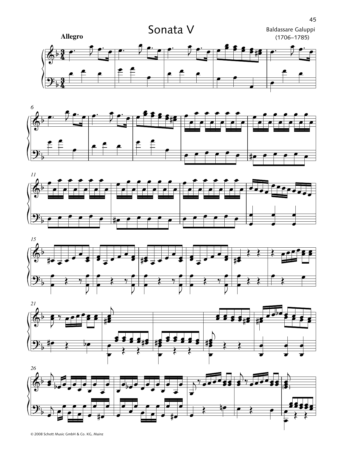 Download Baldassare Galuppi Sonata V D minor Sheet Music and learn how to play Piano Solo PDF digital score in minutes