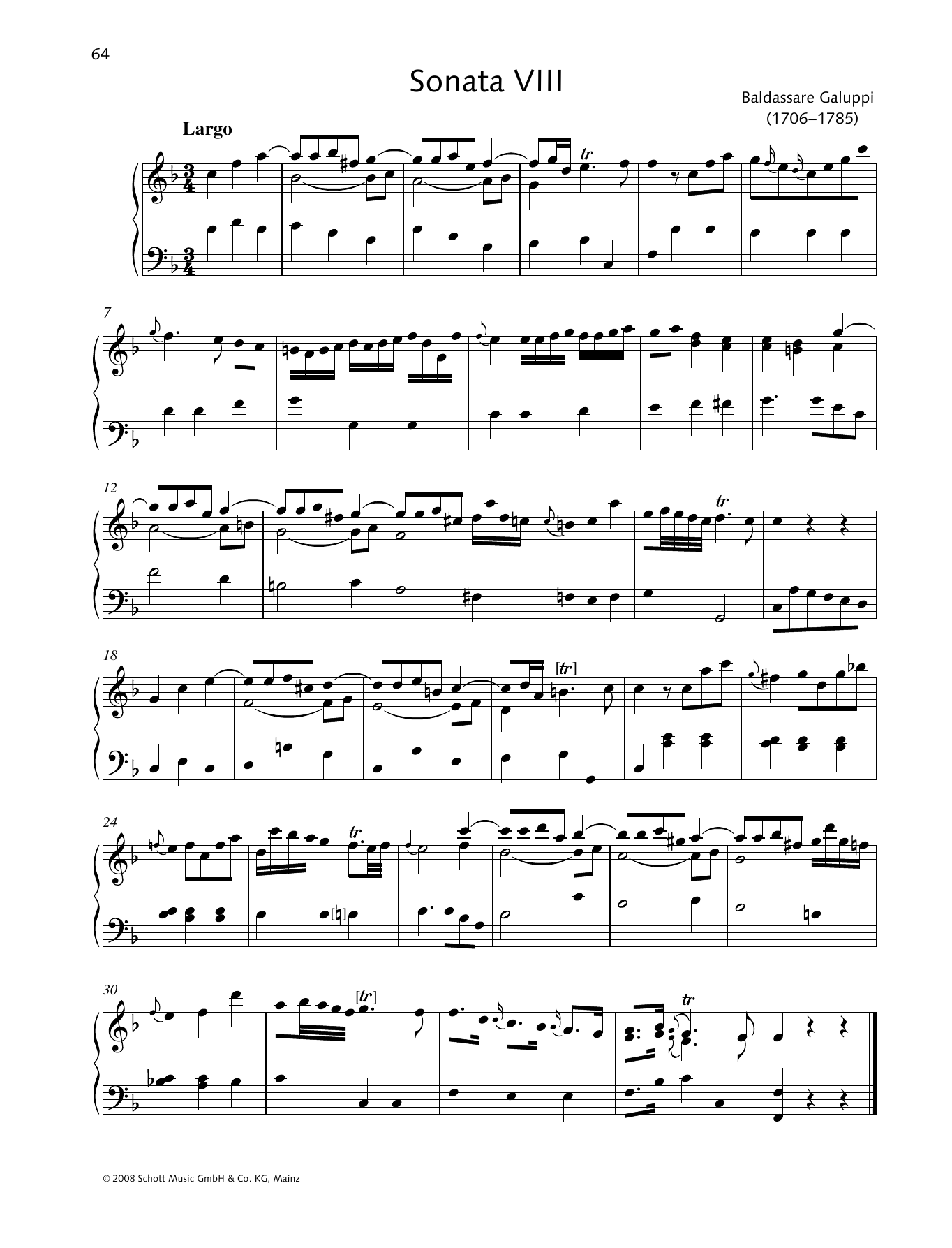 Download Baldassare Galuppi Sonata VIII F major Sheet Music and learn how to play Piano Solo PDF digital score in minutes