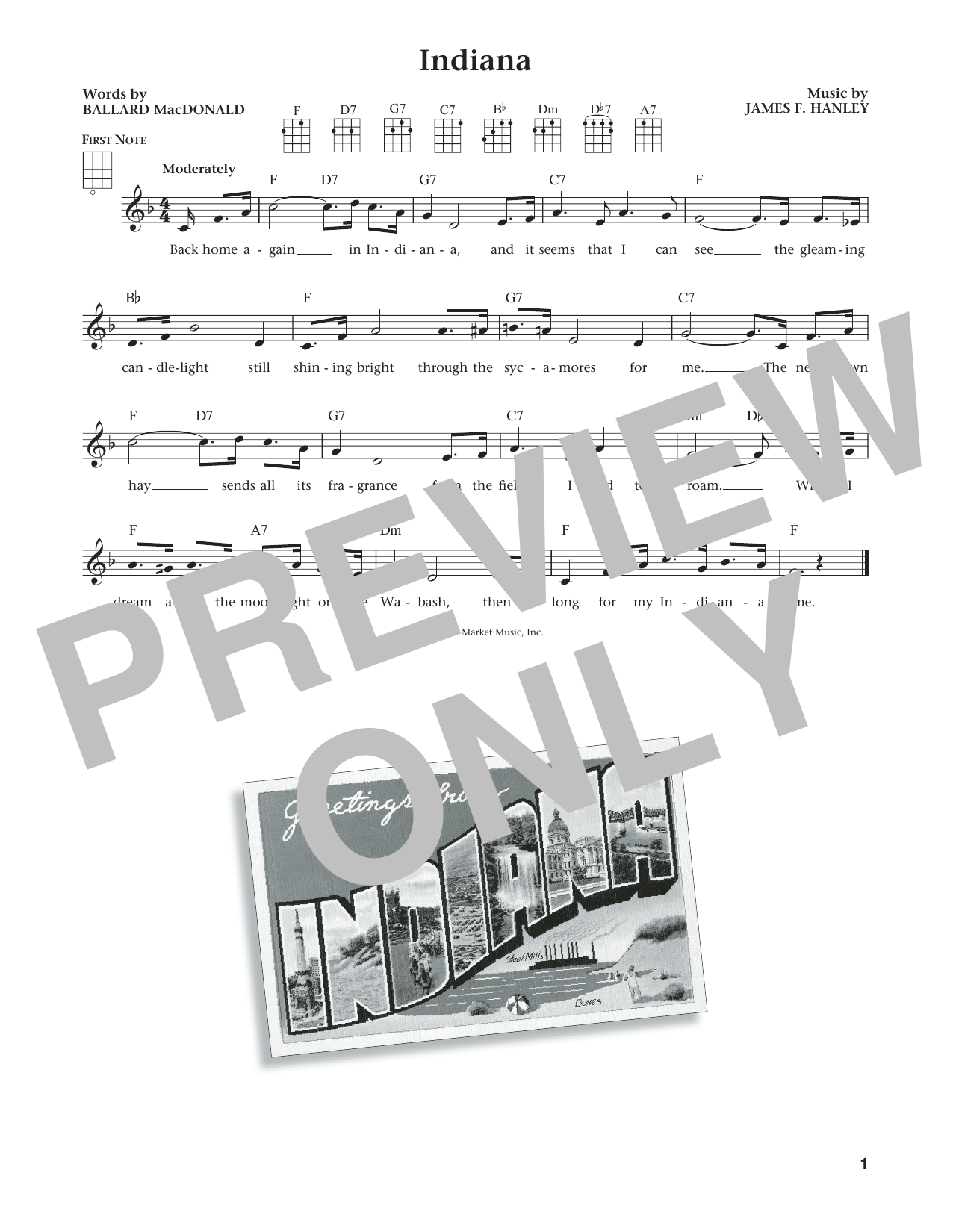 Download Ballard MacDonald Indiana (Back Home Again In Indiana) Sheet Music and learn how to play Ukulele PDF digital score in minutes