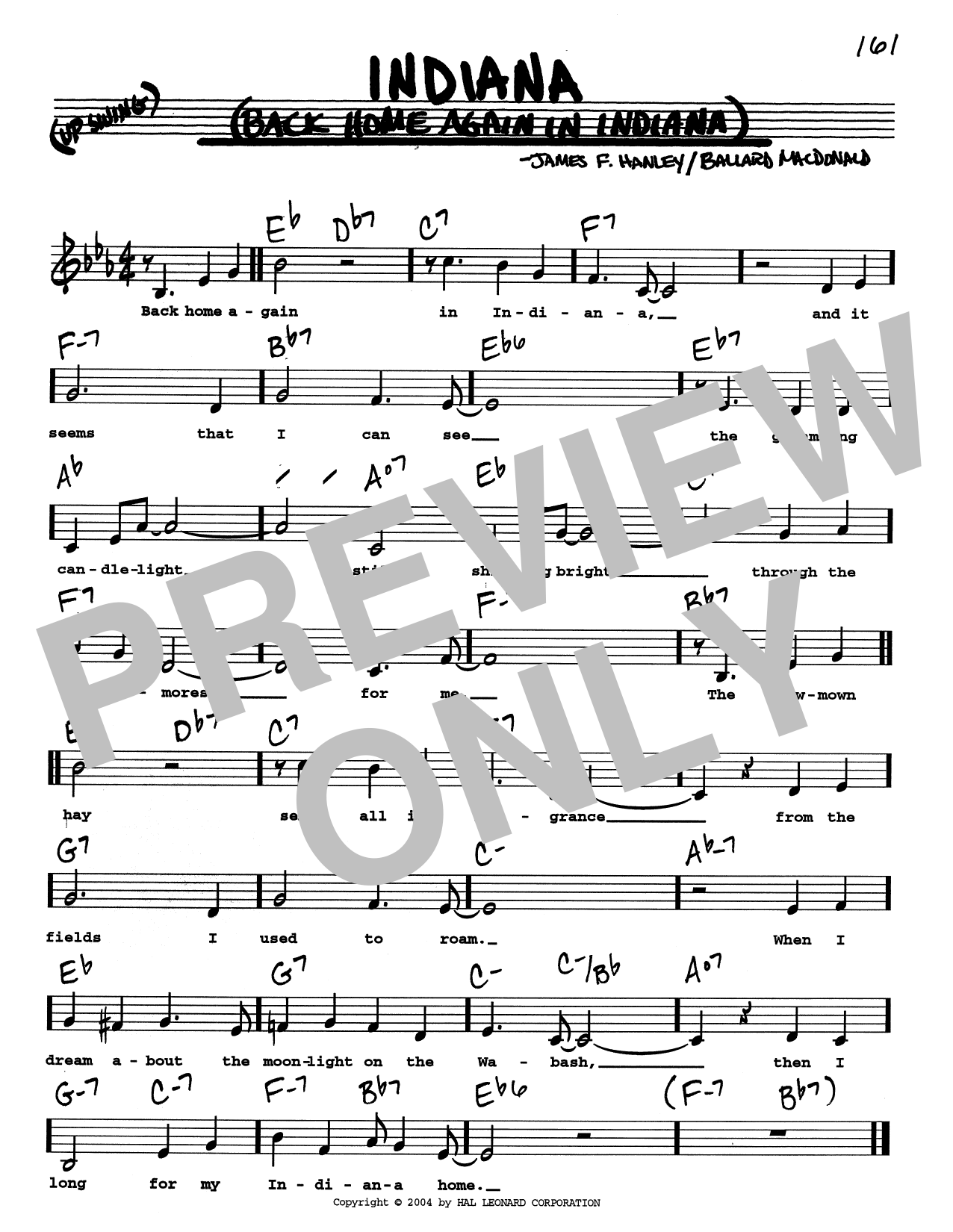 Download Ballard MacDonald Indiana (Back Home Again In Indiana) (Low Voice) Sheet Music and learn how to play Real Book – Melody, Lyrics & Chords PDF digital score in minutes