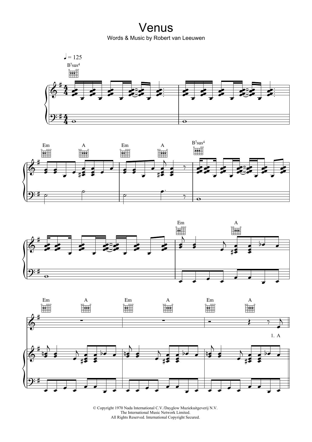 Download Bananarama Venus Sheet Music and learn how to play Piano, Vocal & Guitar PDF digital score in minutes