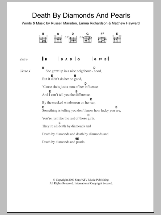 Download Band Of Skulls Death By Diamonds And Pearls Sheet Music and learn how to play Lyrics & Chords PDF digital score in minutes