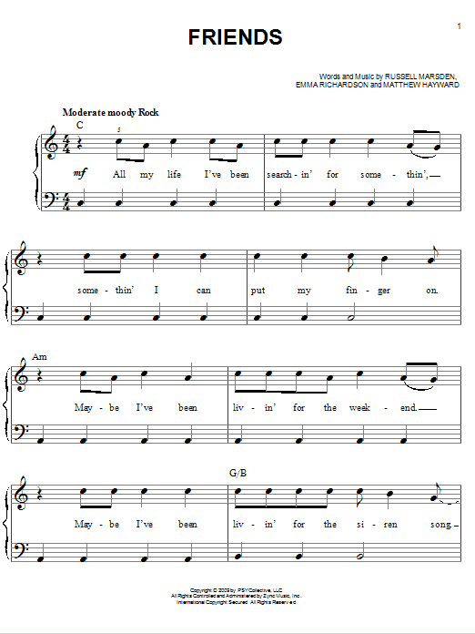 Download Band Of Skulls Friends Sheet Music and learn how to play Piano, Vocal & Guitar (Right-Hand Melody) PDF digital score in minutes