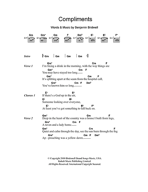 Download Band Of Horses Compliments Sheet Music and learn how to play Lyrics & Chords PDF digital score in minutes