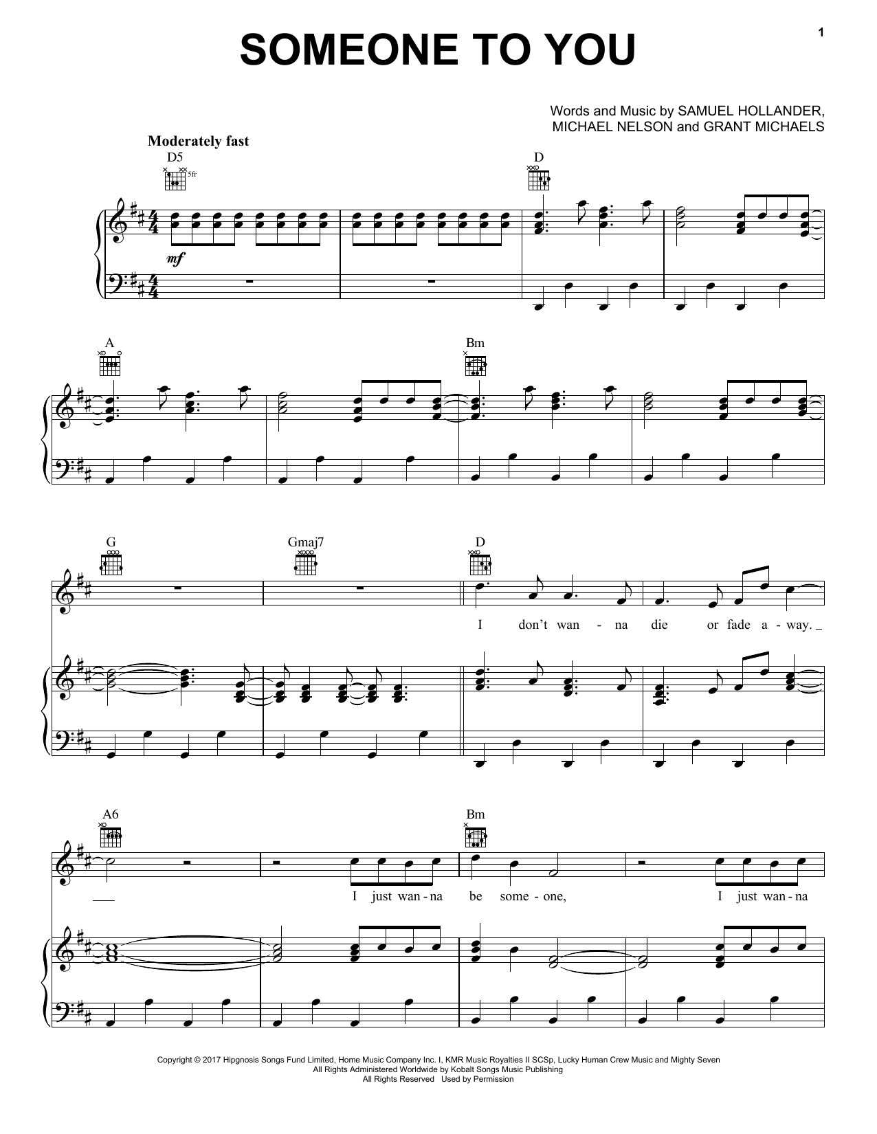 Download BANNERS Someone To You Sheet Music and learn how to play Piano, Vocal & Guitar Chords (Right-Hand Melody) PDF digital score in minutes