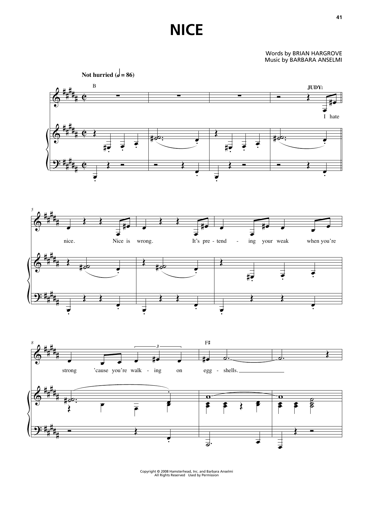 Download Barbara Anselmi & Brian Hargrove Nice Sheet Music and learn how to play Piano & Vocal PDF digital score in minutes