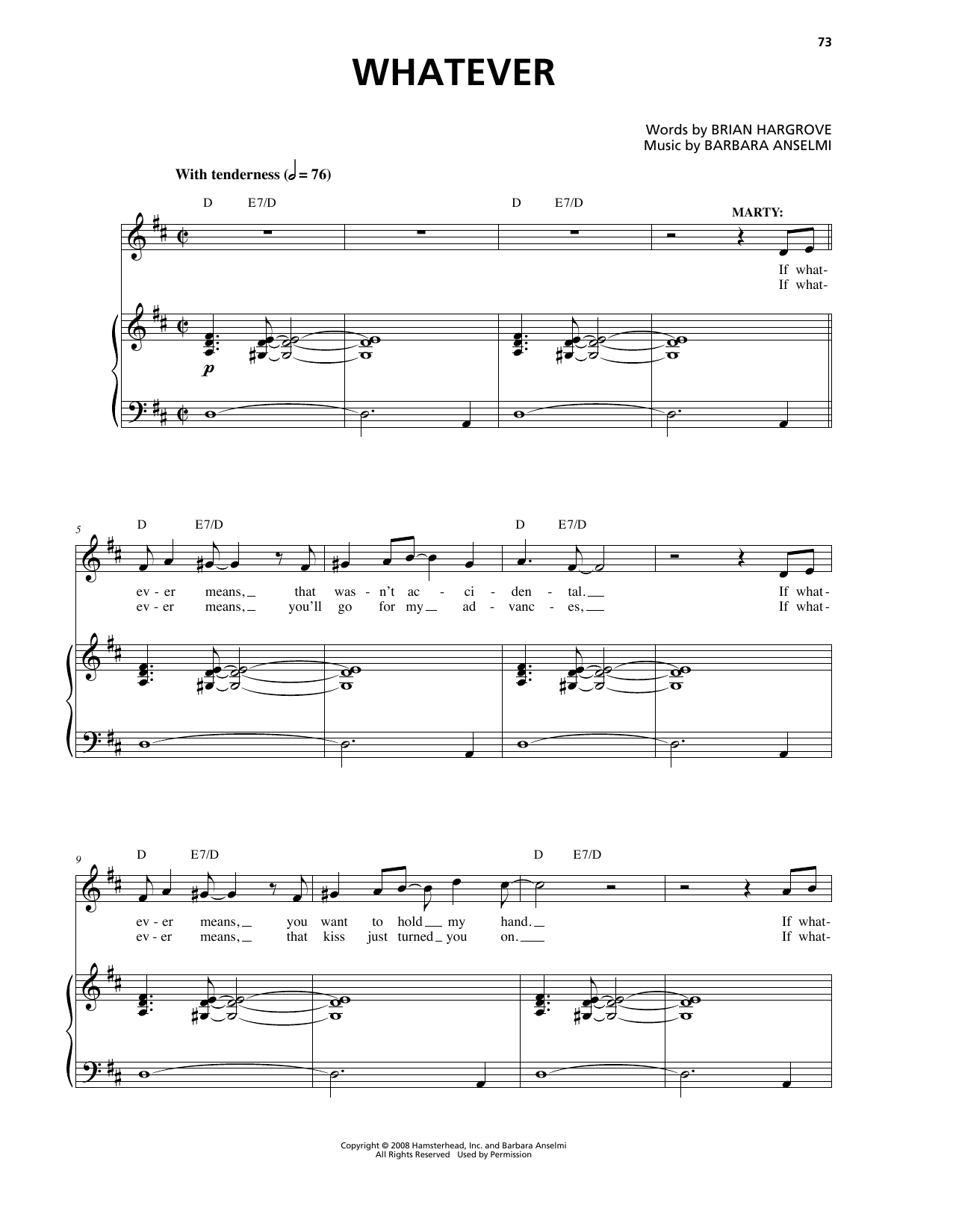 Download Barbara Anselmi & Brian Hargrove Whatever Sheet Music and learn how to play Piano & Vocal PDF digital score in minutes