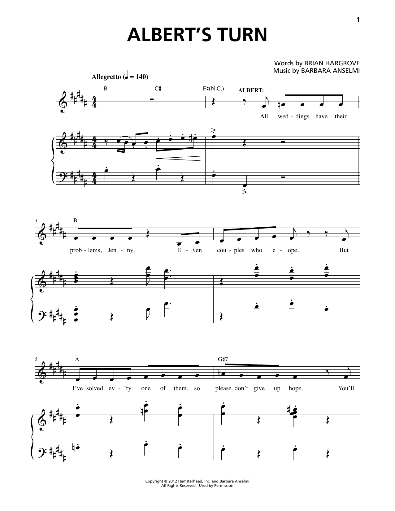 Download Barbara Anselmi Albert's Turn Sheet Music and learn how to play Piano & Vocal PDF digital score in minutes