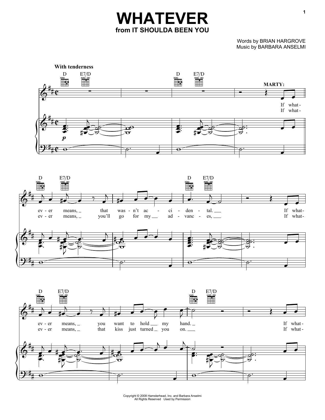 Download Barbara Anselmi Whatever Sheet Music and learn how to play Piano, Vocal & Guitar (Right-Hand Melody) PDF digital score in minutes