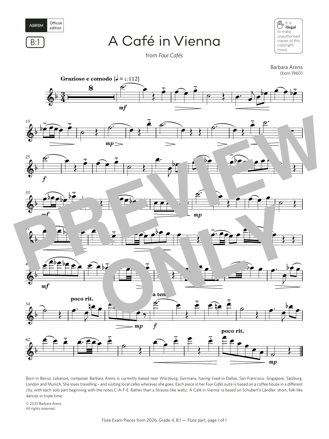 Download Barbara Arens A Café in Vienna (Grade 4, list B1, from the ABRSM Flute Syllabus from 2026) Sheet Music and learn how to play Flute Solo PDF digital score in minutes