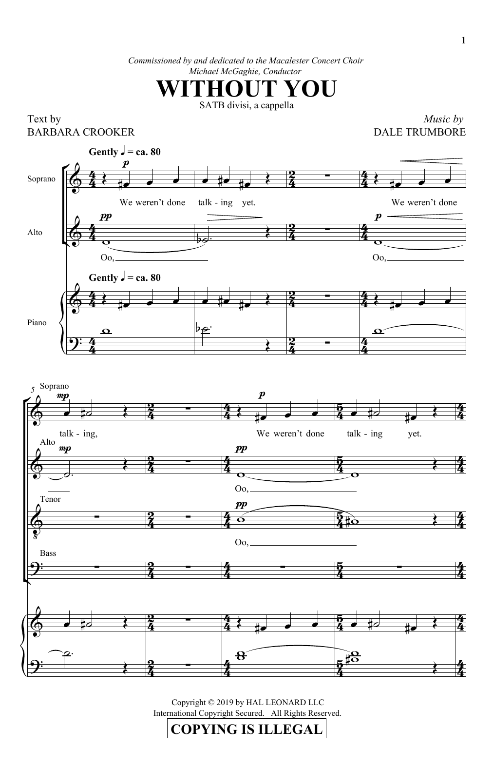 Download Barbara Crooker & Dale Trumbore Without You Sheet Music and learn how to play SATB Choir PDF digital score in minutes