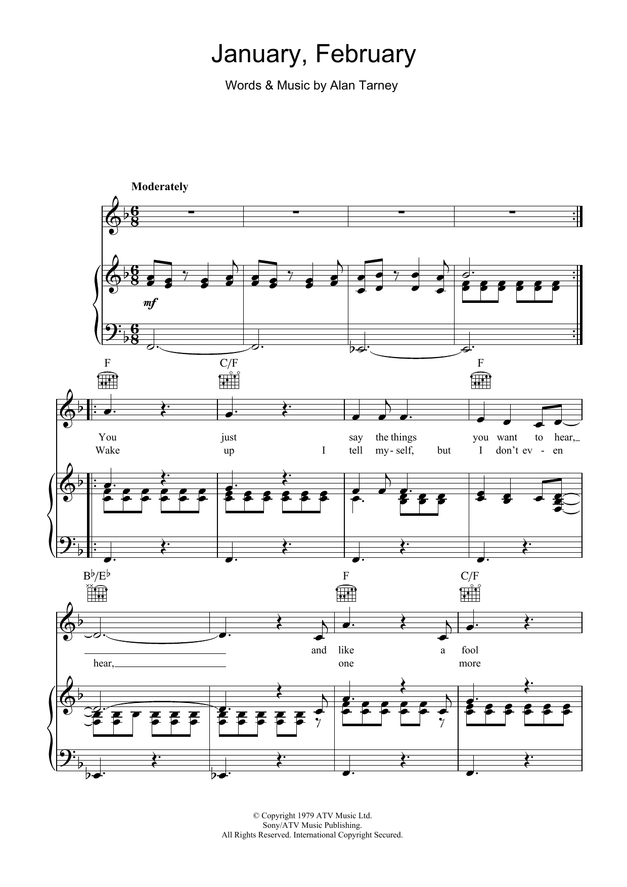 Download Barbara Dickson January, February Sheet Music and learn how to play Piano, Vocal & Guitar (Right-Hand Melody) PDF digital score in minutes