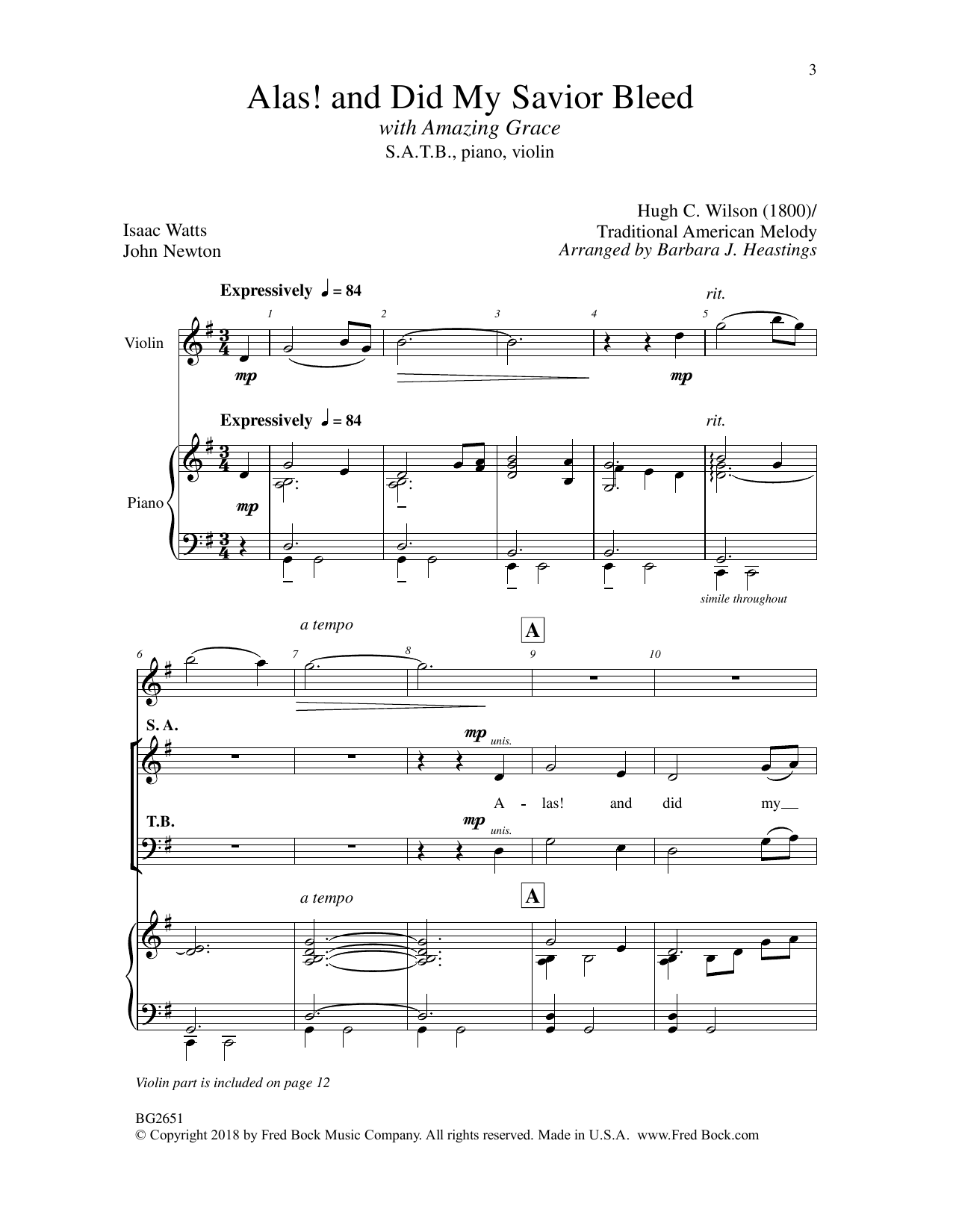 Download Barbara J. Heastings Alas! and Did My Savior Bleed Sheet Music and learn how to play SATB Choir PDF digital score in minutes