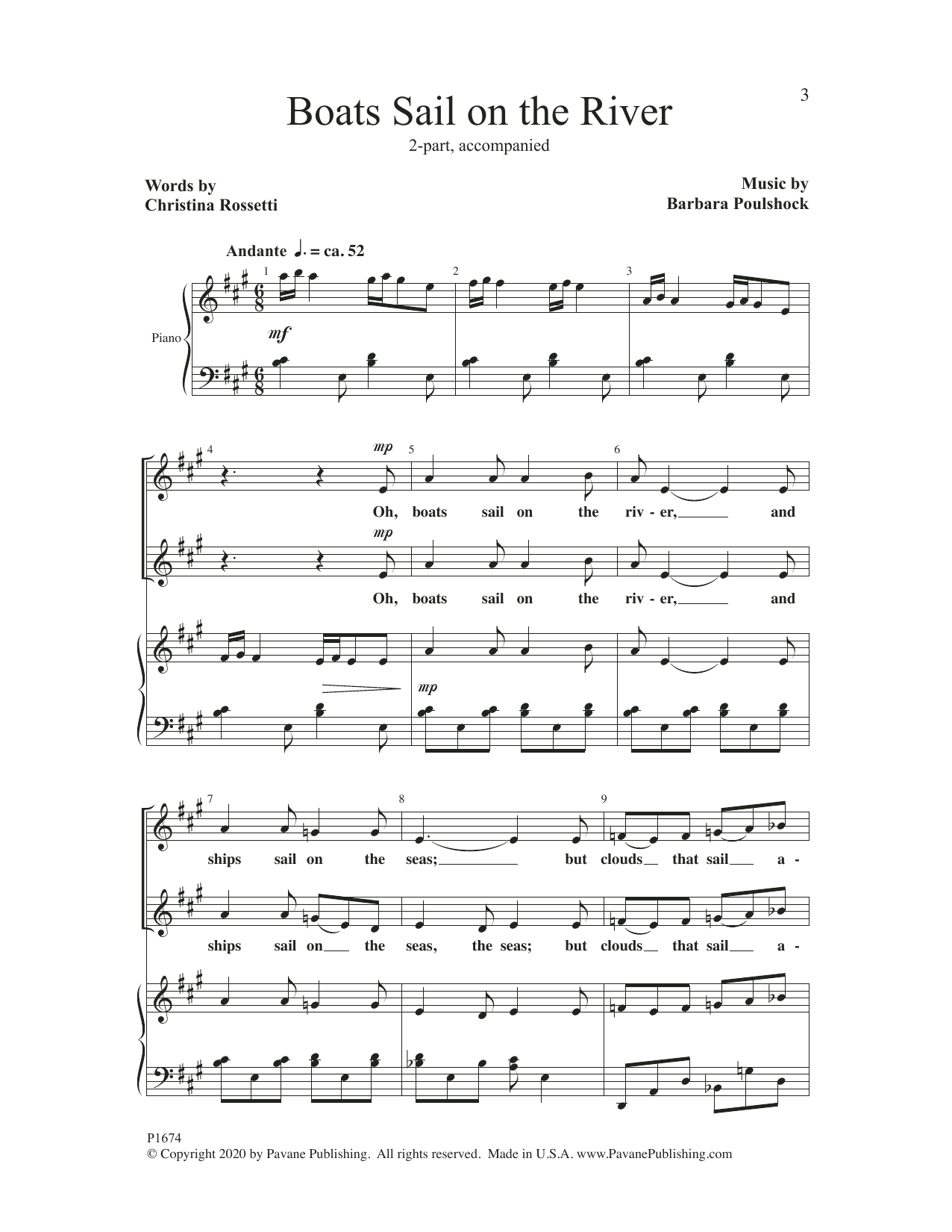 Download Barbara Poulshock Boats Sail On The River Sheet Music and learn how to play 2-Part Choir PDF digital score in minutes